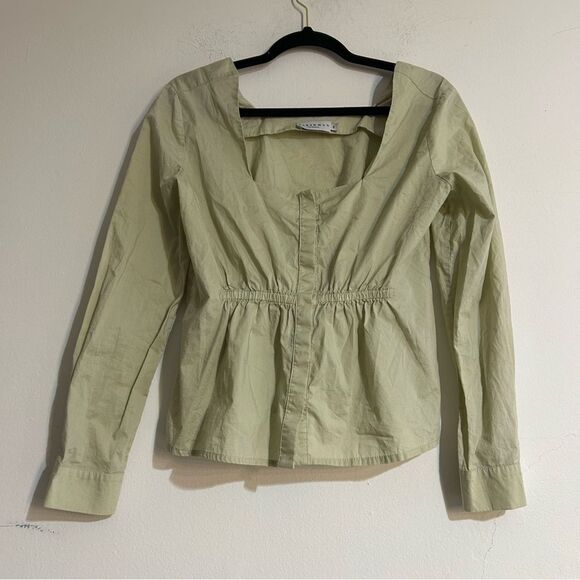 Anthropologie Harshman Puff Sleeve Babydoll Blouse Moss Green Size Small - Picture 1 of 10